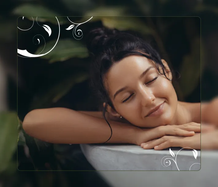A woman feeling satisfied, representing women's health and wellness.